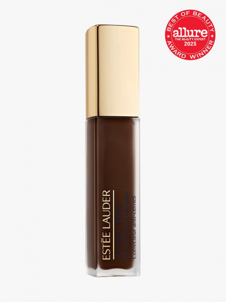 Estée Lauder Double Wear Stay-in-Place Concealer in branded frosted tube with gold cap on light gray background with red Allure Best of Beauty seal in the top right corner